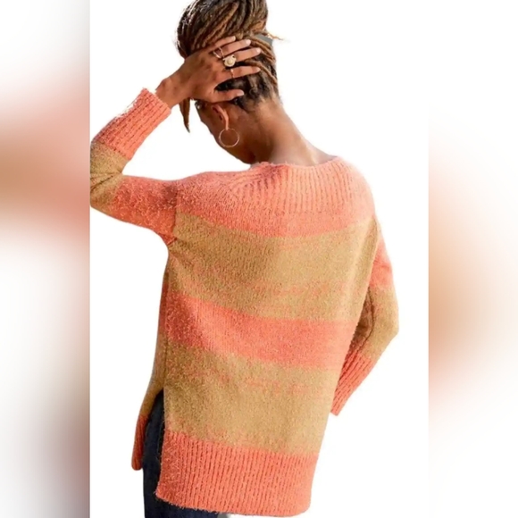 NWOT Anthropologie Pilcro light pink/tan boat neck, rugby style, split side - Picture 2 of 16